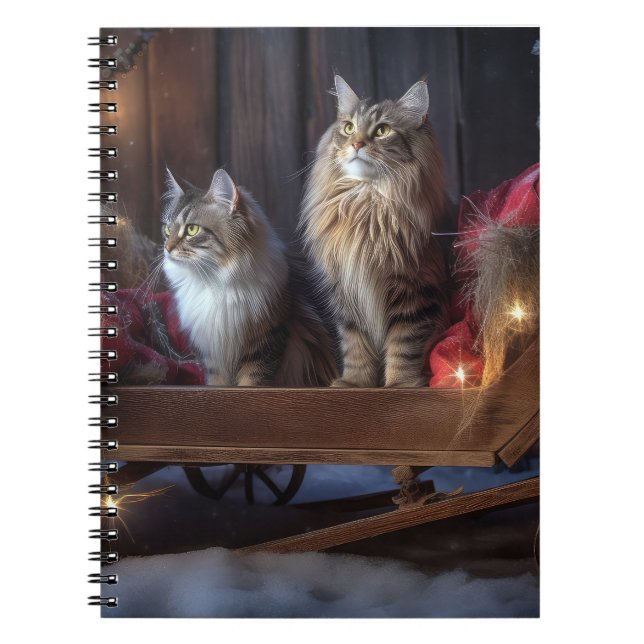 Carnet Décor de Noël du Maine Coon Snowy Sleigh (Devant)