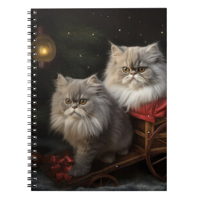 Carnet Décor de Noël Perse Chat Snowy Sleigh (Devant)