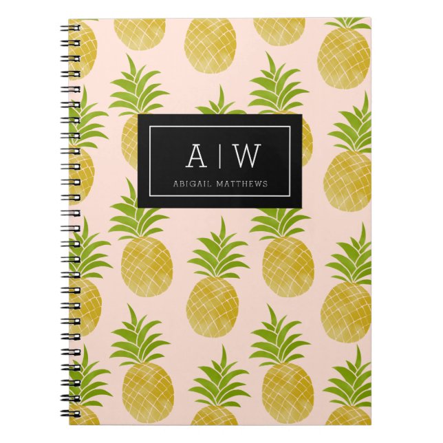 Carnet décoré d'un monogramme d'ananas snob (Devant)