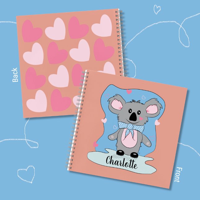 Carnet d'écriture pour enfants Koala et Hearts (Cute cartoon koala kid handwriting practice notebook with name .)