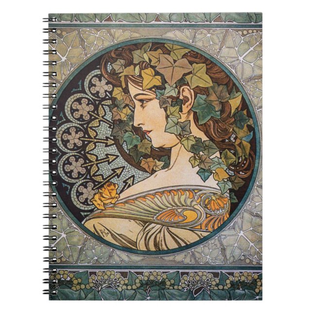 Carnet Déesse vintage Art Nouveau de la Nature par Mucha (Devant)