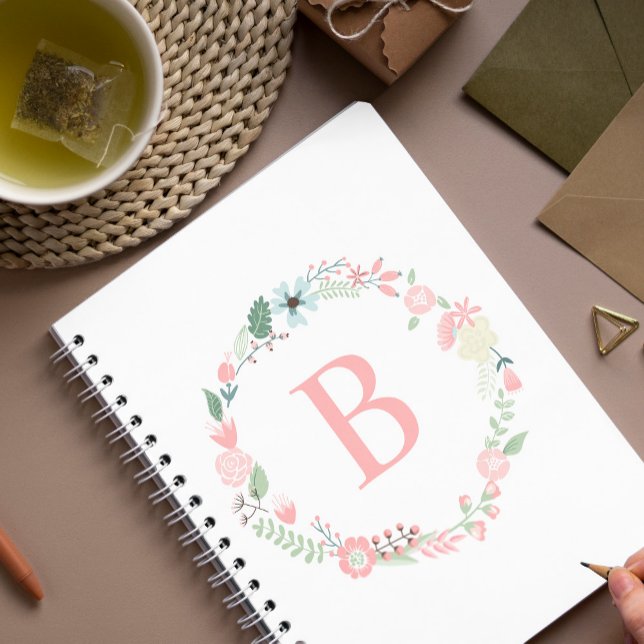 Carnet Délicat couronne florale monogramme (Créateur téléchargé)