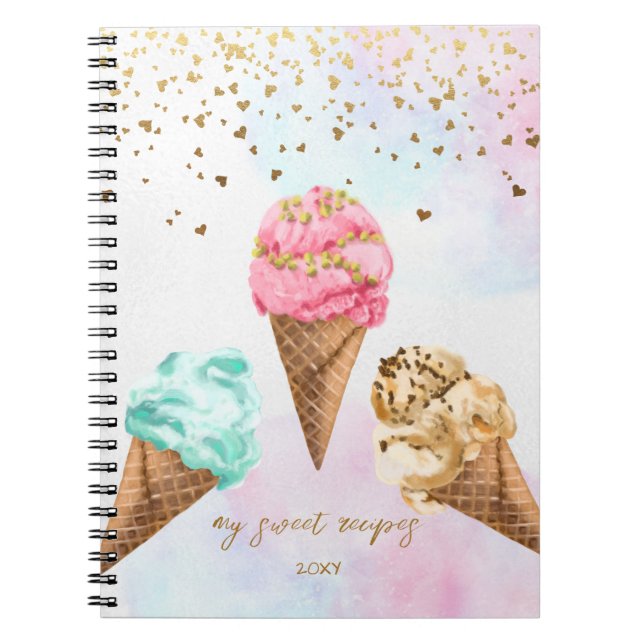 Carnet Délicieuse crème glacée Gold Parties scintillant f (Devant)