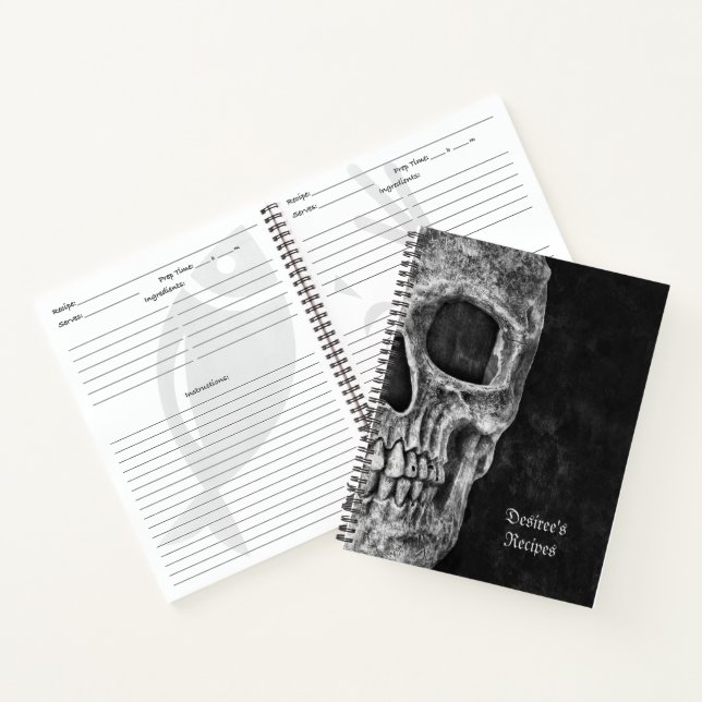 Carnet Demi-Crâne gothique Recettes Cool noir et blanc (Intérieur)