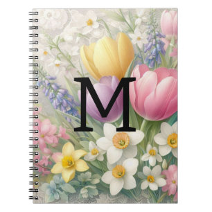 Carnet Dentelle de monogramme floral pastel tulipes roses