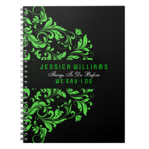 Carnet Dentelle de perles florales noires et vertes