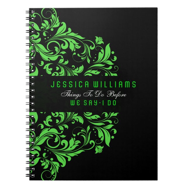 Carnet Dentelle de perles florales noires et vertes (Devant)