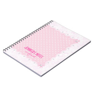 Carnet Dentelle florale rose pastel et perles blanches