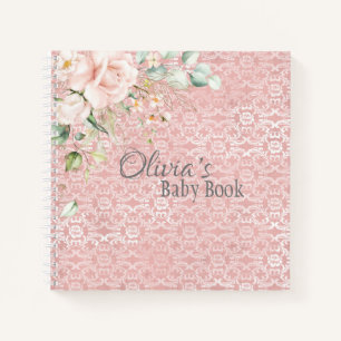 Carnet Dentelle métallique rose Vintage Rustique Floral 
