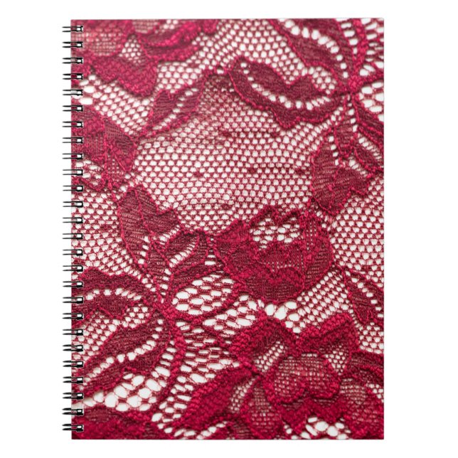 Carnet Dentelle rouge : textile jacquard élastique. (Devant)