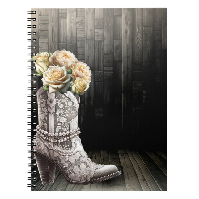 Carnet Dentelles et perles de fille Bottes Fleurs blanche (Devant)