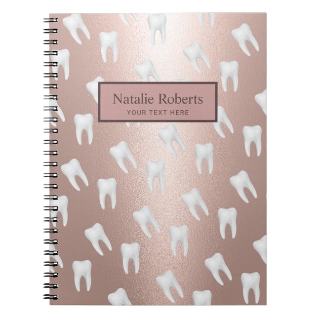 Carnet Dentiste Dents Motif Bureau dentaire Rose Or (Devant)