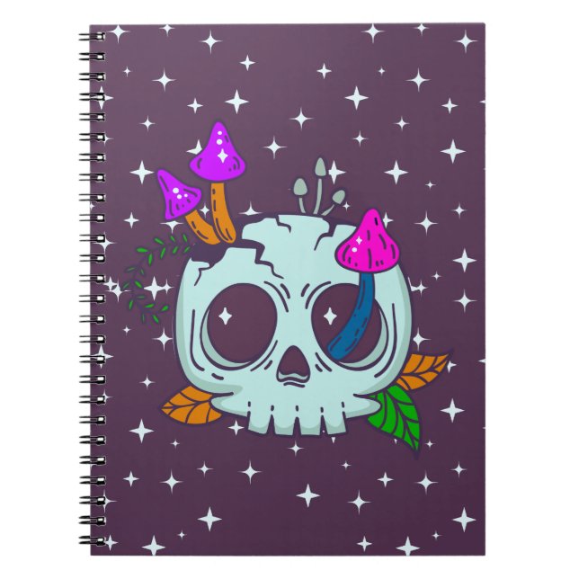 Carnet déplaisant Kawaii Crâne et champignons (Devant)
