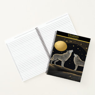Carnet Des loups hurlent sereinement à une lune dorée rad