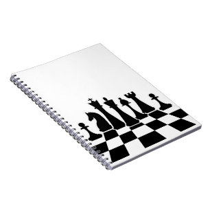 Carnet Des pièces d'échecs noires sur un échiquier