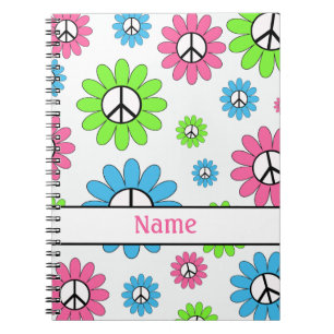 Carnet des signes de paix blanc rose personnalisé