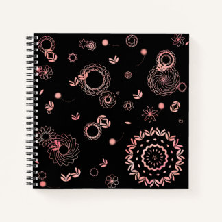 Carnet Design élégant noir rose fleurs peint à la main
