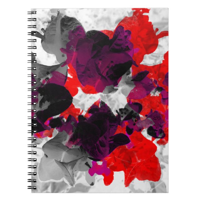 Carnet Design floral Abstrait - rouge et violet sur blanc (Devant)