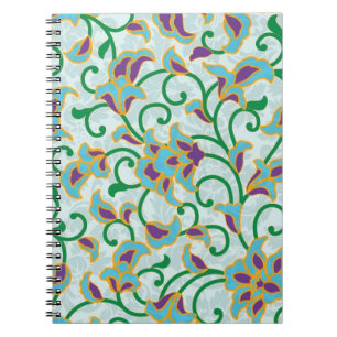 Carnet Design Floral Vert Bleu Et Violet Rétro