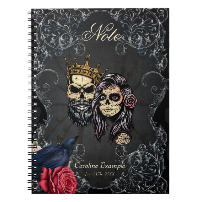 Carnet Design mariage gothique foncé avec crânes (Devant)