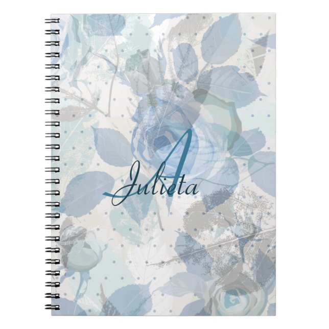 Carnet Design monogramme Rose bleu (Devant)