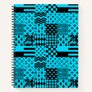 Carnet Design Motif mixte en noir bleu