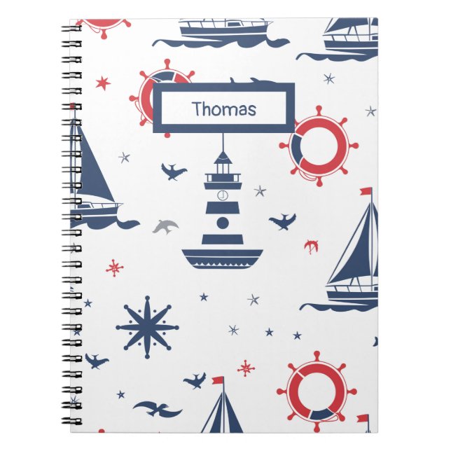 Carnet Design nautique bleu, blanc et rouge (Devant)