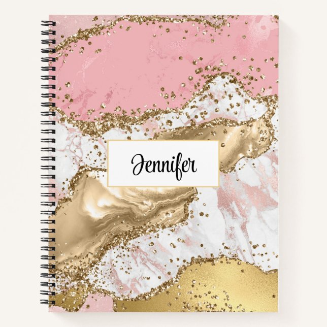 Carnet Design Rose de luxe en marbre rose or (Devant)