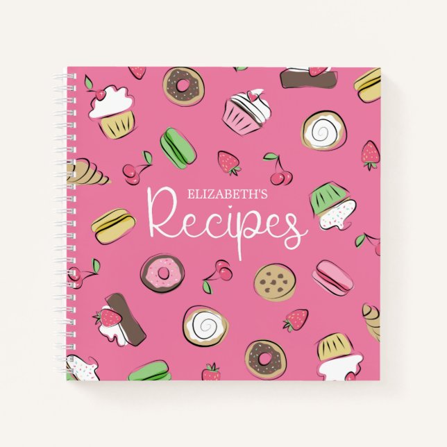 Carnet Dessert Doodles Recettes de produits cuits roses | (Devant)