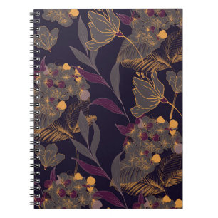 Carnet Dessin Abstrait de fleurs et de feuilles sur un or