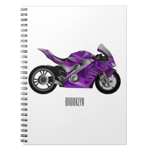 Carnet Dessin animé de moto de sport violette