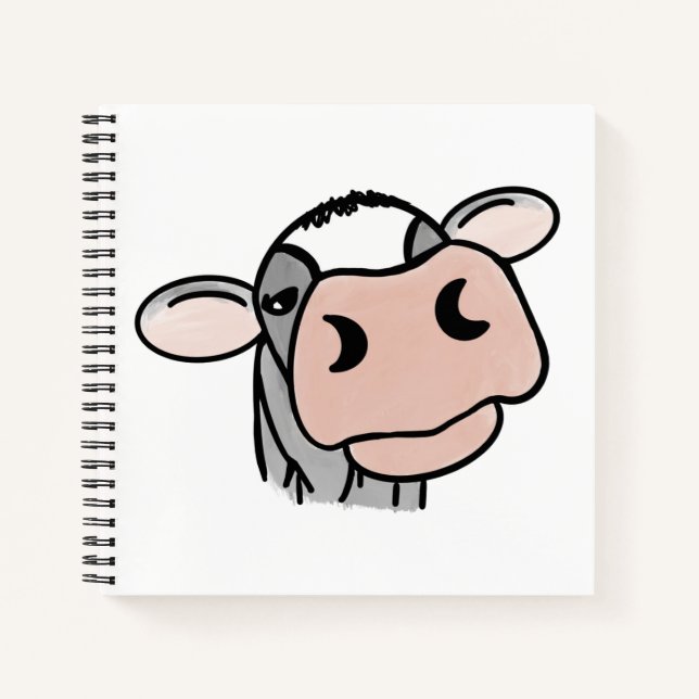Carnet dessin animé vache noir blanc rose baiser gris ani (Devant)