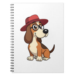 Carnet Dessin animé vintage Basset Hound au chapeau rouge