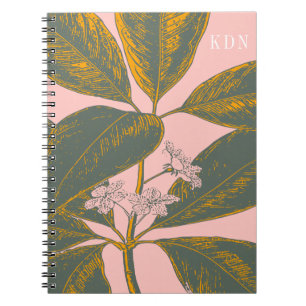 Carnet Dessin botanique rose et vert Palm Frond