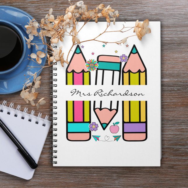 Carnet Dessin de dessin au crayon du nom de l'enseignant  (Créateur téléchargé)