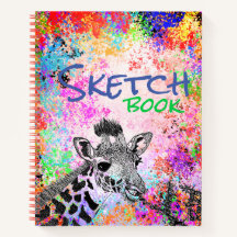 Dessin de girafe en média mixte coloré