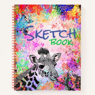 Carnet Dessin de girafe en média mixte coloré