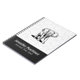 Carnet Dessin de ligne d'éléphant noir mignon monogramme