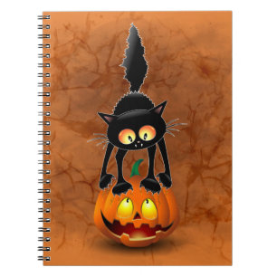 Carnet Dessin d'Halloween au chat effrayé sur Citrouille