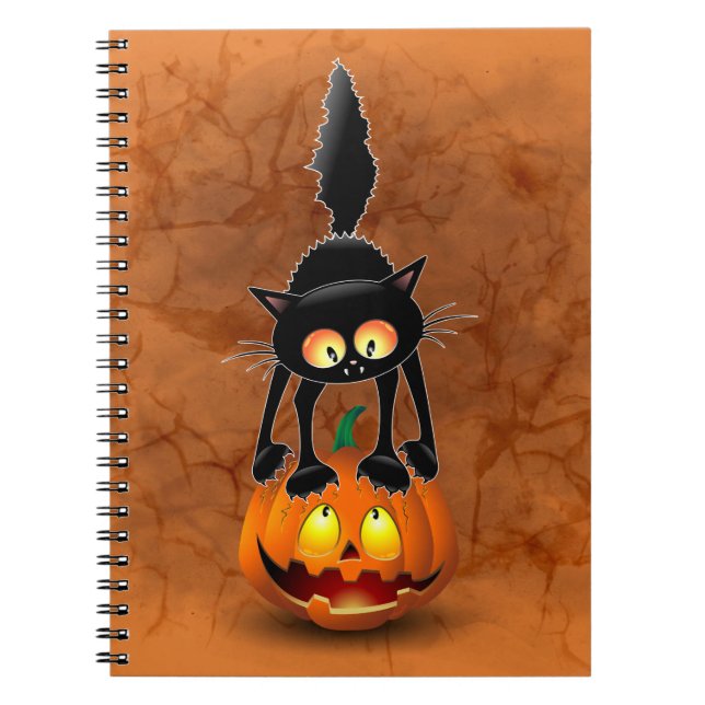 Carnet Dessin d'Halloween au chat effrayé sur Citrouille (Devant)