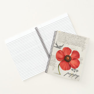 Carnet Dessin vintage de pavot rouge + typographie victor
