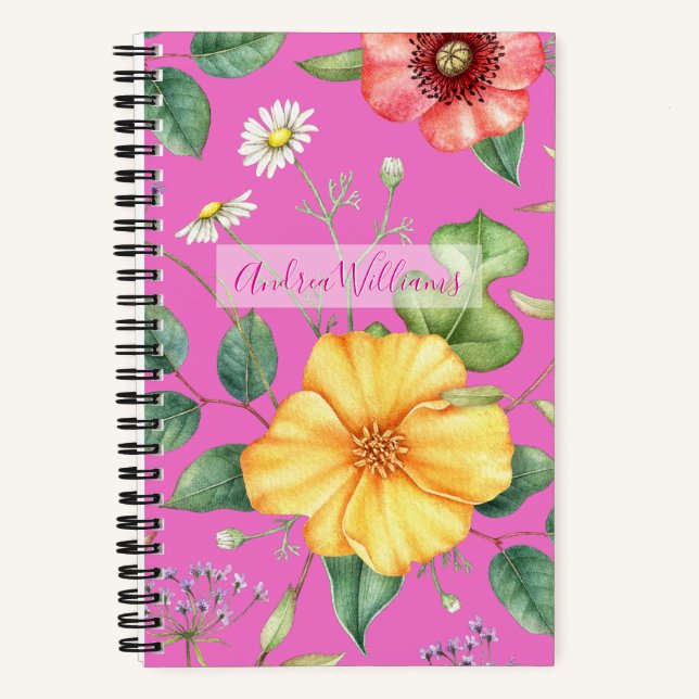 Carnet Dessin Vintage fleur sauvage / Chick, rose (Recto)