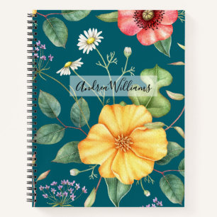 Carnet Dessin Vintage fleur sauvage Turquoise / Nature