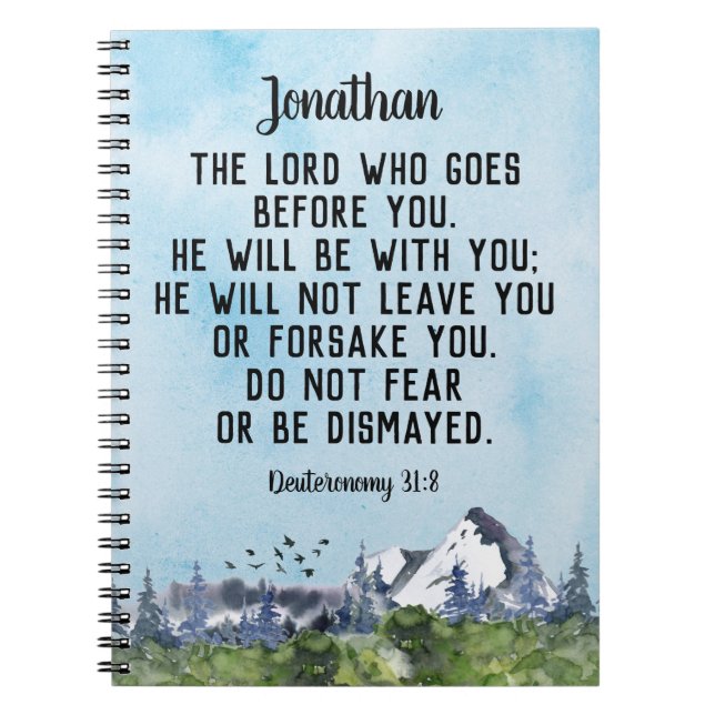 Carnet Deutéronome 31 8 Bible Verse Aquarelle Nature (Devant)