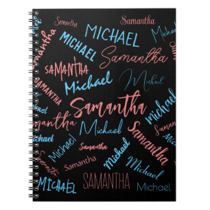 Carnet Deux noms couples motif monogramme bleu rose clair