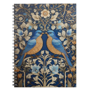 Carnet Deux Oiseaux Bleus Élégants William Morris Inspiré