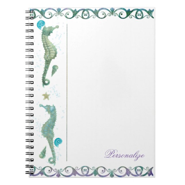 Carnet Deux Seahorses Aquarelle Plage Élégante Personnali (Devant)