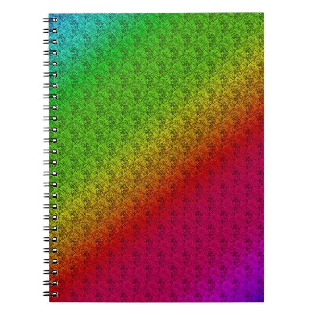 Carnet Diag Arc-en-ciel dégradé motif floral rouge vert (Devant)