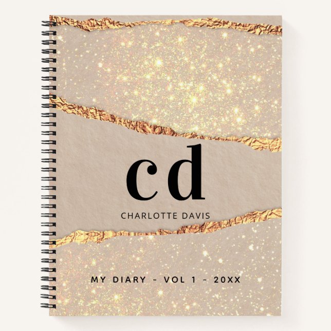 Carnet Diagramme doré beige or agate marbre (Devant)