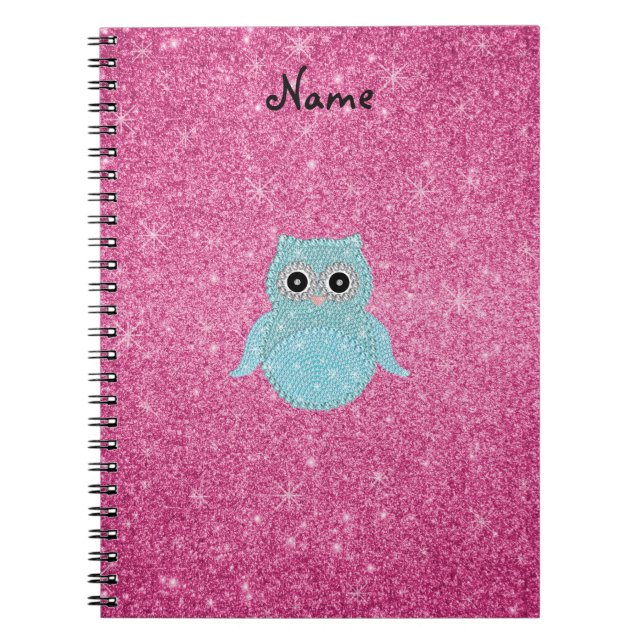 Carnet Diamants bling personnalisés de hibou de nom (Devant)